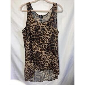 Torrid Womens Top 2 2X Brown Animal Print Sleeveless Sheer Scoop Neck Tunic